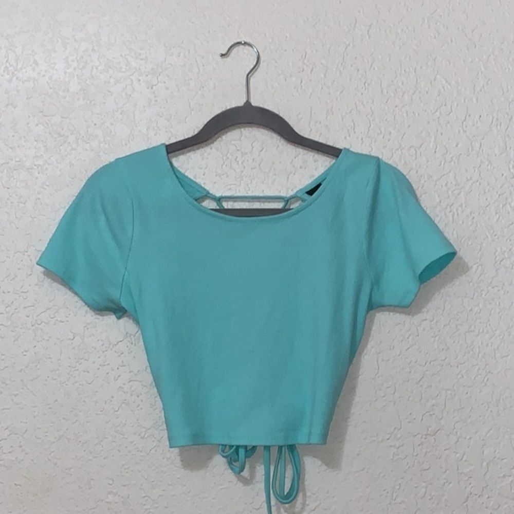 Wild fable light blue open back crop top
